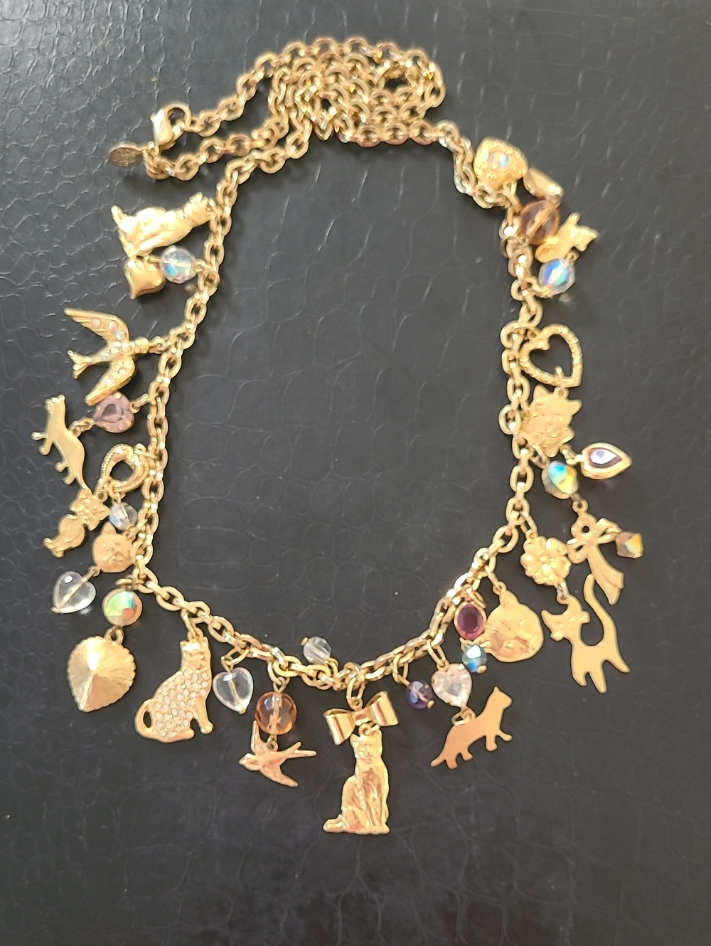 Kirk's Folly Gold Cat Charm Necklace with Multicolor Crystal Accents 28"